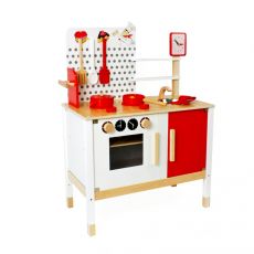 KinderPlay Drevená detská kuchynka Lucia červeno-hnedá